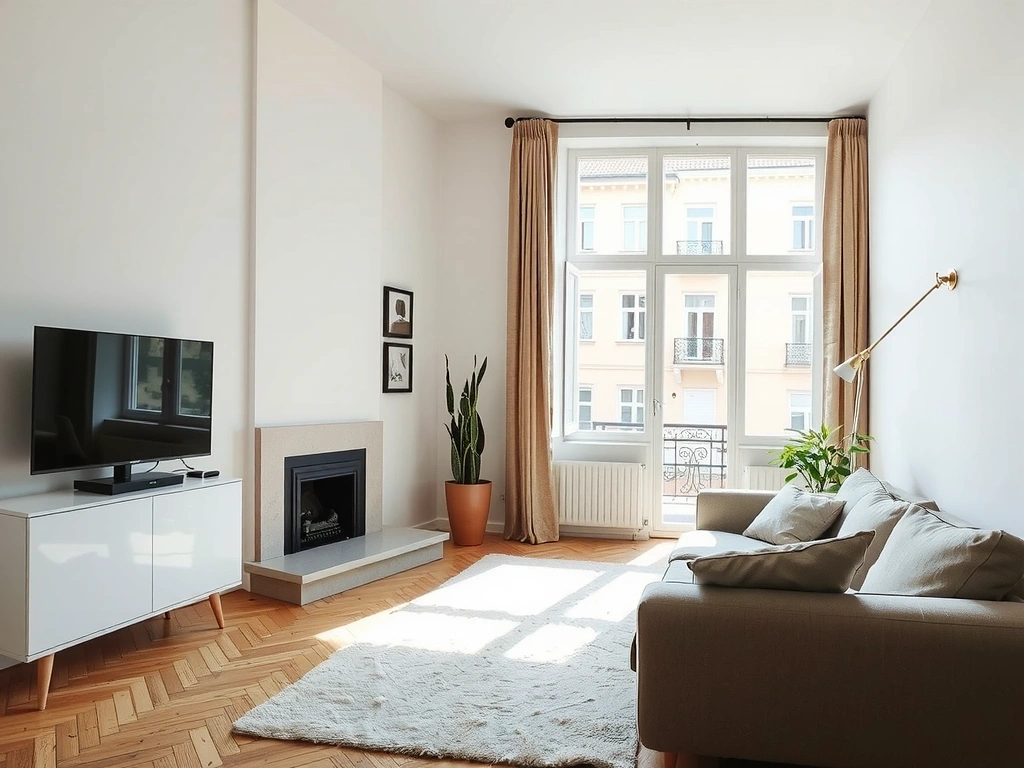 A serene, ordered Prague apartment interior