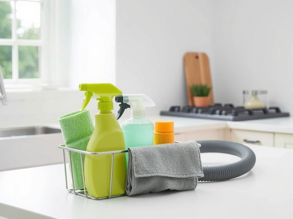 Professional cleaning tools organized on a counter