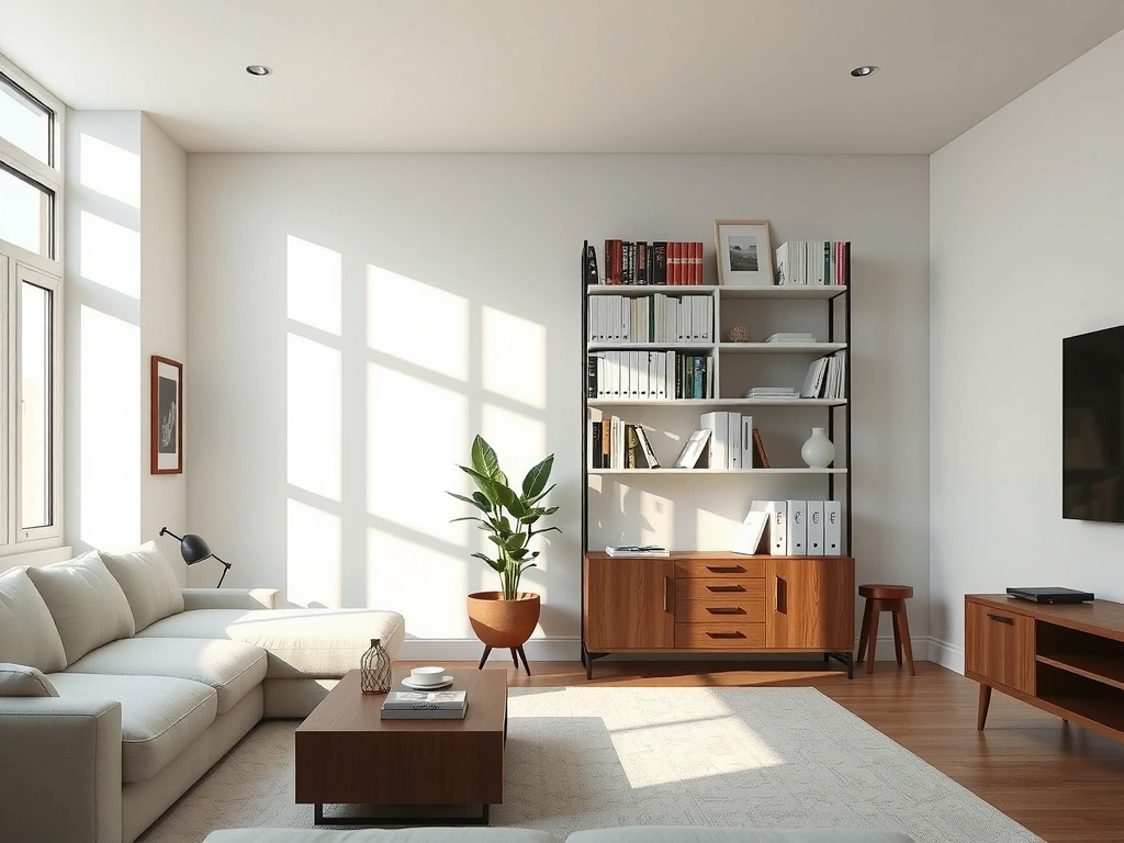 A serene, clean living room interior